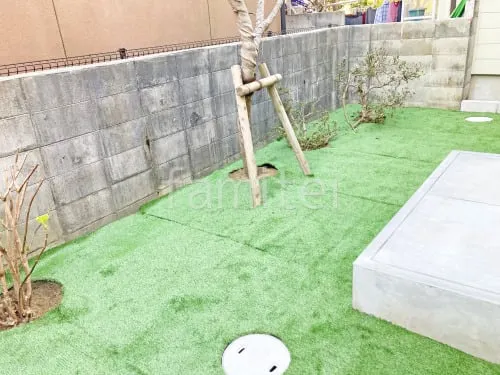 お庭 人工芝 防草シート加工