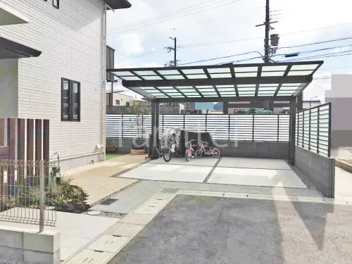 カーポート２台(ワイド) ツイン YKKAP エフルージュFIRST EX フラット屋根 後ろ柱