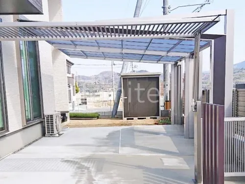 カーポート２台(ワイド) ツイン 四国化成 木製調 マイポートＮｅｘｔ フラット屋根 後ろ柱