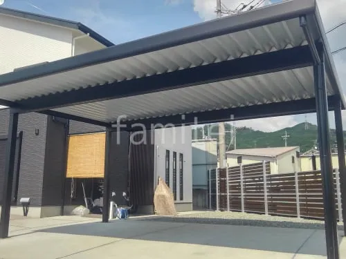 カーポート２台(ワイド) ツイン YKKAP ジーポートPro 積雪50cm対応 フラット屋根 折板屋根