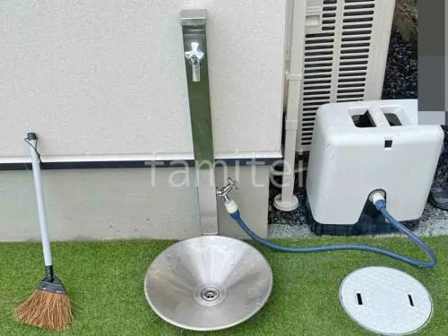 立水栓 ユニソン スプレスタンド60 蛇口2個付き 水受け(パン) シャインポット