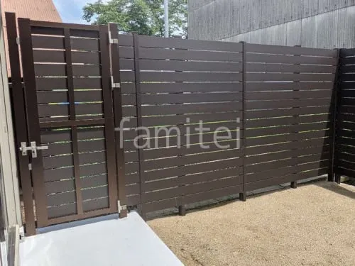人工木・樹脂 フェンス（木調） F＆F マイティウッド デコll 高尺タイプ 目隠し 木調・ラティス 樹脂 勝手口門扉 F&F マイティ門扉 タイプA 片開き