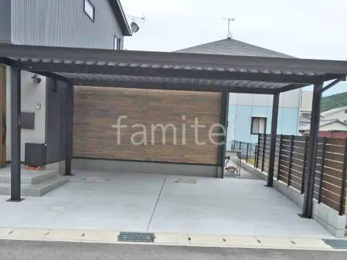 カーポート２台(ワイド) ツイン YKKAP ジーポートPro 積雪30cm対応 フラット屋根 折板屋根