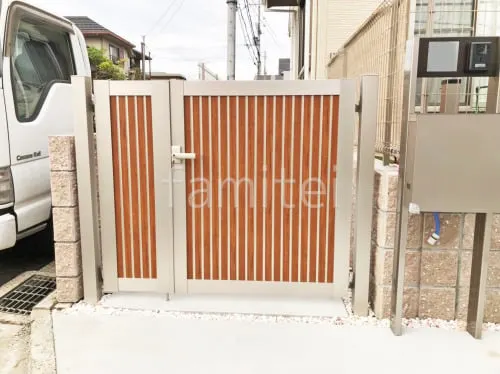 親子両開き 門扉 YKKAP 木製調 ルシアスTM1型 たて目隠し 