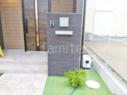 モダン門柱 壁タイル貼り LIXILリクシル はるかべくん 細割ボーダー 郵便受けポスト YKKAP エクステリアポストG3型