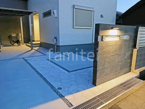 玄関アプローチ 床石貼り 乱形石 石英岩