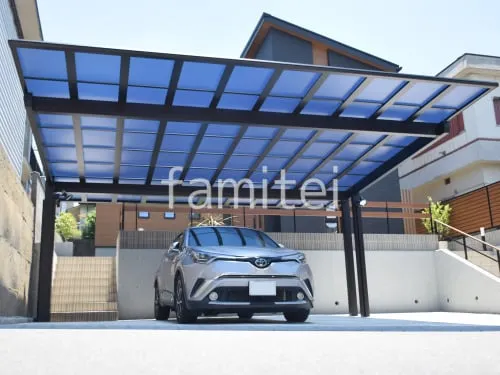 カーポート２台(ワイド) ツイン YKKAP エフルージュFIRST EX フラット屋根 後ろ柱