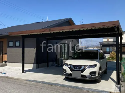 カーポート２台(ワイド) ツイン YKKAP 木製調 ジーポートPro 積雪50cm対応 フラット屋根 折板屋根