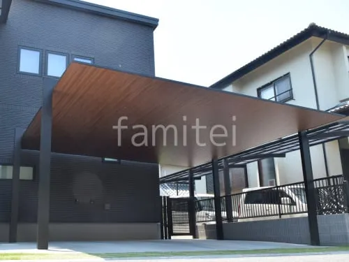 カーポート２台(ワイド) ツイン LIXIL 木製調 カーポートSC フラット屋根 吊り下げ屋根