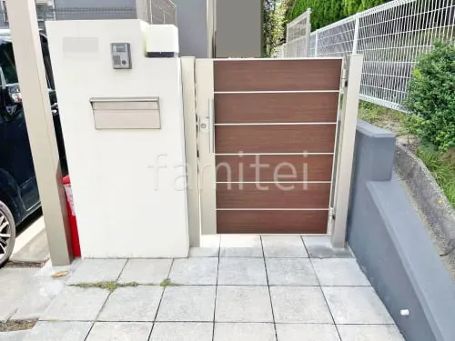 片開き 門扉 YKKAP 木製調 ルシアスYM2型 横目隠し 