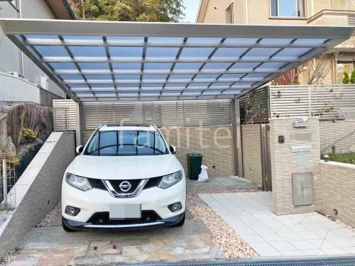 カーポート２台(ワイド) ツイン 四国化成 マイポートＮｅｘｔ フラット屋根 後ろ柱