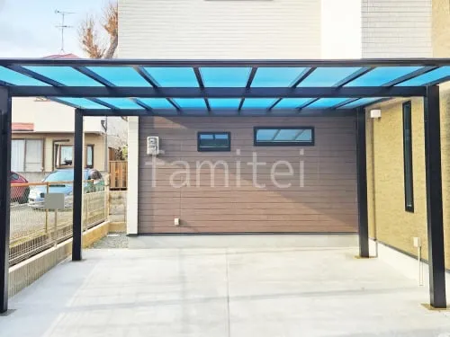 カーポート２台(ワイド) ツイン 三協アルミ スカイリード 奥行勾配 両側支持 フラット屋根