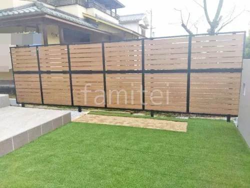 アルミ形材 フェンス LIXIL 木製調AB YS3型 横スリット3 2段柱 60角 目隠し 木調・ラティス