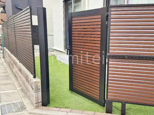 片開き 門扉 YKKAP 木製調 ルシアスYM1型 横目隠し 