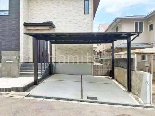 カーポート２台(ワイド) ツイン YKKAP エフルージュ FIRST フラット屋根