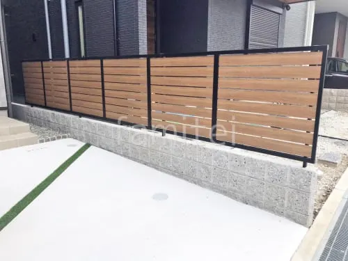 ブロック塀 （化粧ブロック） ユニソン リブスプリットn  アルミ形材 フェンス LIXIL 木製調AB YS3型 横スリット3 目隠し 木調・ラティス