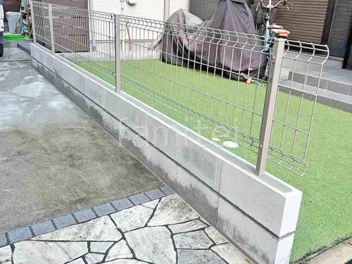 スチールメッシュ フェンス YKKAP イーネット3F型 スチール柱 境界・メッシュ ブロック塀 （化粧ブロック） 太陽エコブロックス 普通CB 