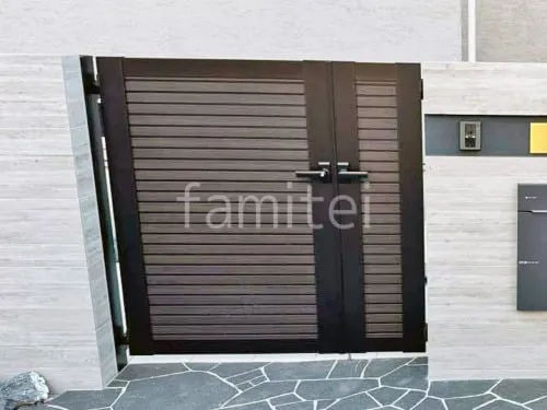 親子両開き 門扉 YKKAP 木製調 ルシアスYM1型 横目隠し 