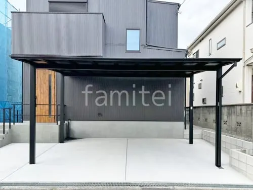 カーポート2台(ワイド) ツイン LIXIL ネスカF フラット屋根の外構