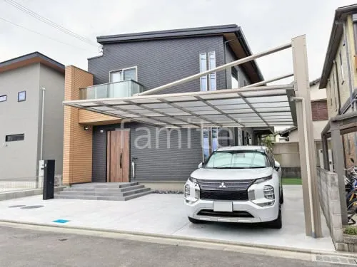 カーポート２台(ワイド) ツイン 三協アルミ ダブルフェース 側面支持 フラット屋根 後ろ柱