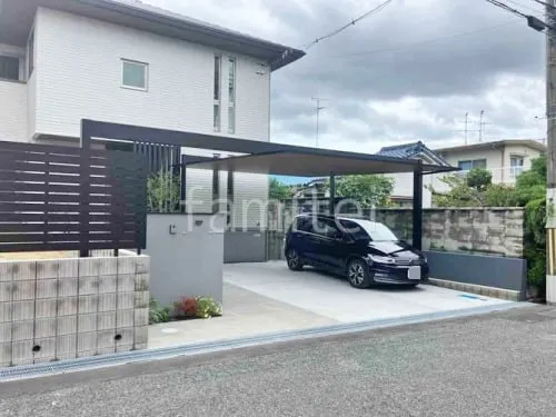 カーポート２台(ワイド) ツイン 三協アルミ 木製調 FII フラット屋根 吊り下げ屋根