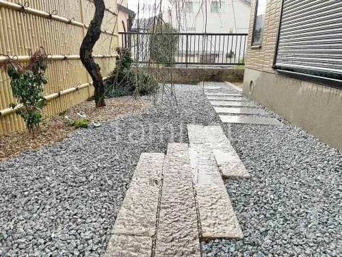 化粧砂利敷き 防草シート加工