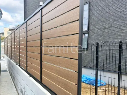 アルミ形材 フェンス LIXIL 木製調AB YS3-K型 横スリット3 片面 目隠し 木調・ラティス ブロック塀 （化粧ブロック） 太陽エコブロックス 普通CB 