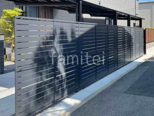 アルミ形材 フェンス LIXIL AB YS3型 横スリット3 2段柱 60角 ダスクグレー 目隠し