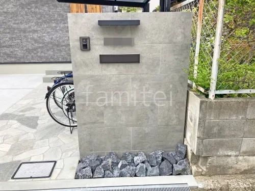 モダン門柱 壁タイル貼り タカショー セラレバンテ 郵便受けポスト YKKAP エクステリアポストG3型 ロックガーデン ユニソン ワズロック アオバ