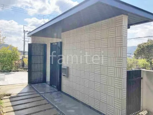 門塀 YKKAP エクスティアラアーチ 壁タイル張り 名古屋モザイク ジェムボーダー