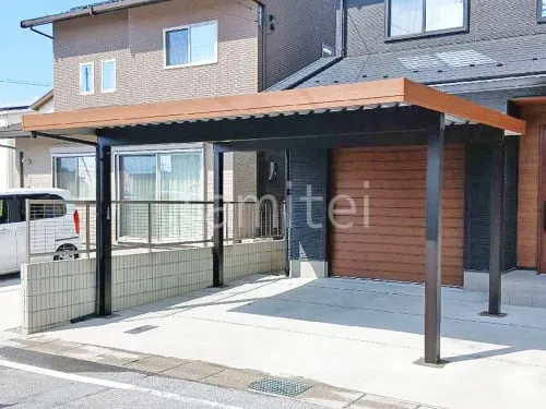 カーポート２台(ワイド) ツイン YKKAP 木製調 ジーポートPro 積雪50cm対応 フラット屋根 折板屋根