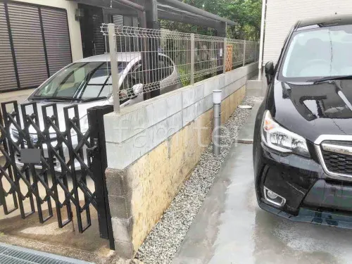 スチールメッシュ フェンス YKKAP イーネット3F型 スチール柱 境界・メッシュ ブロック塀 （化粧ブロック） 太陽エコブロックス 普通CB 