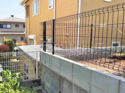 スチールメッシュ フェンス YKKAP イーネット3F型 スチール柱 境界・メッシュ ブロック塀 （化粧ブロック） 太陽エコブロックス 普通CB 