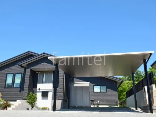 カーポート２台(ワイド) ツイン YKKAP プレーンルーフ フラット屋根 吊り下げ屋根