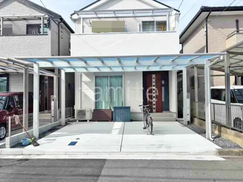 ２階ベランダ屋根  YKKAP ソラリアF フラット屋根 スタンダード 壁付 カーポート２台(ワイド) ツイン YKKAP エフルージュ FIRST フラット屋根