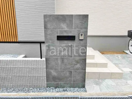 モダン門柱 壁タイル貼り タカショー セラレバンテ 郵便受けポスト LIXIL エクスポストS-3型