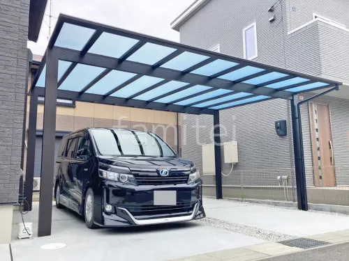 カーポート２台(ワイド) ツイン YKKAP エフルージュ FIRST フラット屋根