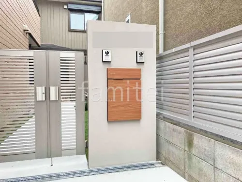 塗り壁門柱 タカショー ジョリパット塗装 宅配ボックス ユニソン ヴィコDB100