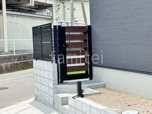 片開き 門扉 YKKAP 木製調 ルシアスYS7型 横スリット 