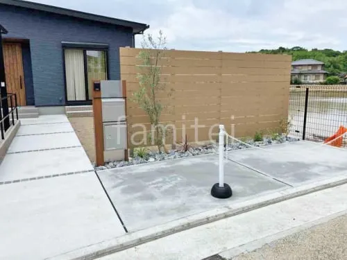 機能門柱 YKKAP ルシアスポストユニットPC01型 目隠しフェンス塀 F&F ニコボード 高尺タイプ シンボルツリー オリーブ 常緑樹 植栽 ロックガーデン 割栗石敷き