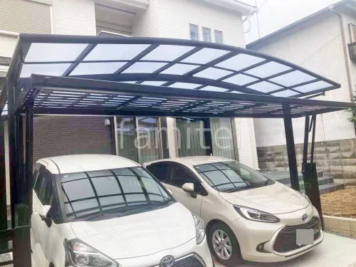 ２台ワイド 跳ね上げ門扉ゲート  LIXIL オーバードアS1型  カーポート２台(ワイド) ツイン LIXIL ネスカＲ アール屋根