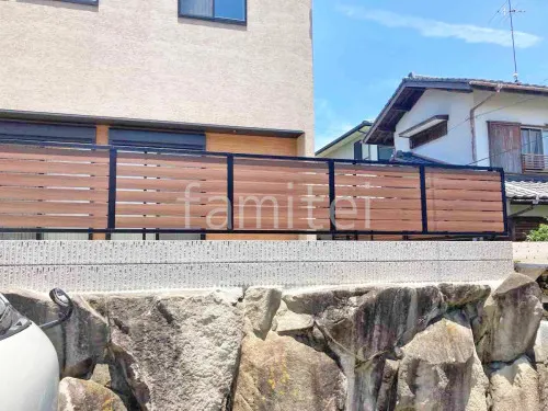 ブロック塀 （化粧ブロック） ユニソン ジャスティ  アルミ形材 フェンス LIXIL 木製調AB YS3型 横スリット3 目隠し 木調・ラティス