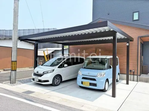 カーポート２台(ワイド) ツイン YKKAP ジーポートPro 積雪50cm対応 フラット屋根 折板屋根