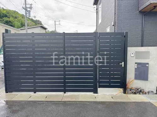 片開き 門扉 F＆F マイティフィット門扉 (内開き)  人工木・樹脂 フェンス（木調） F＆F マイティウッド デコll 高尺タイプ 目隠し 木調・ラティス 樹脂