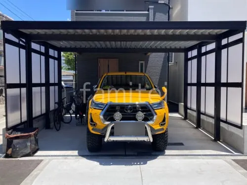 カーポート２台(ワイド) ツイン YKKAP ジーポートPro 積雪30cm対応 フラット屋根 折板屋根