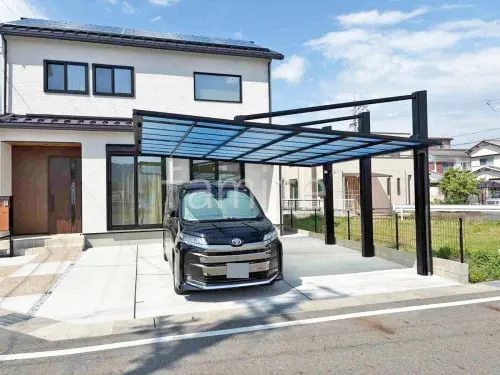 カーポート２台(ワイド) ツイン 三協アルミ ダブルフェース 側面支持 フラット屋根 後ろ柱