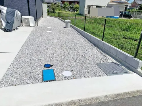 防犯砂利敷き バラス砕石 防草シート加工