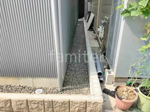 犬走り 防犯砂利敷き バラス砕石 防草シート加工