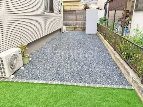 犬走り 防犯砂利敷き バラス砕石 防草シート加工