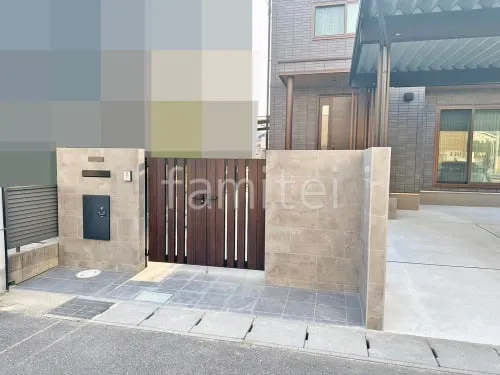 モダン門柱 壁タイル貼り タカショー セラレバンテ 郵便受けポスト YKKAP エクステリアポストG3型 宅配ボックス Panasonic コンボミドル